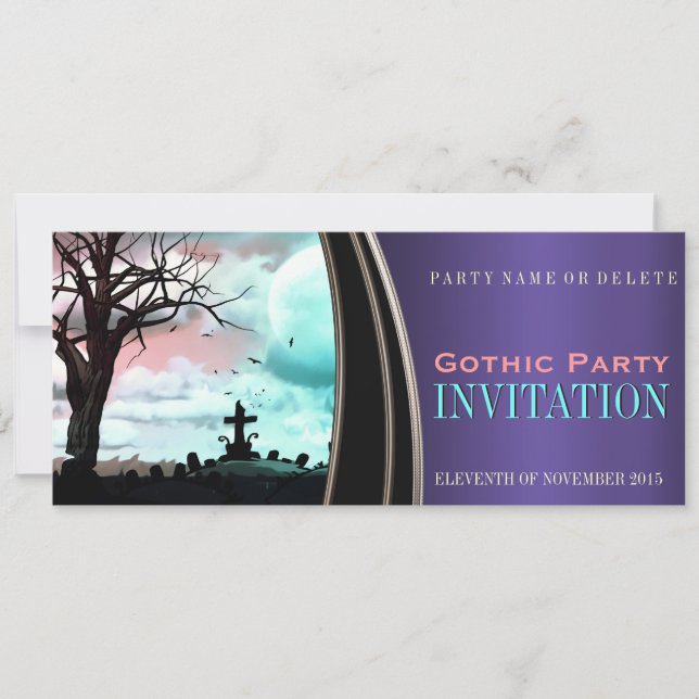 Invitaciones de fiesta con tema gótico de raso púr (Anverso)