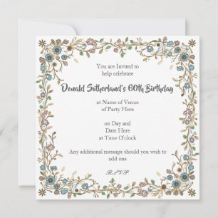 Invitaciones de fiesta con un borde floral dibujad