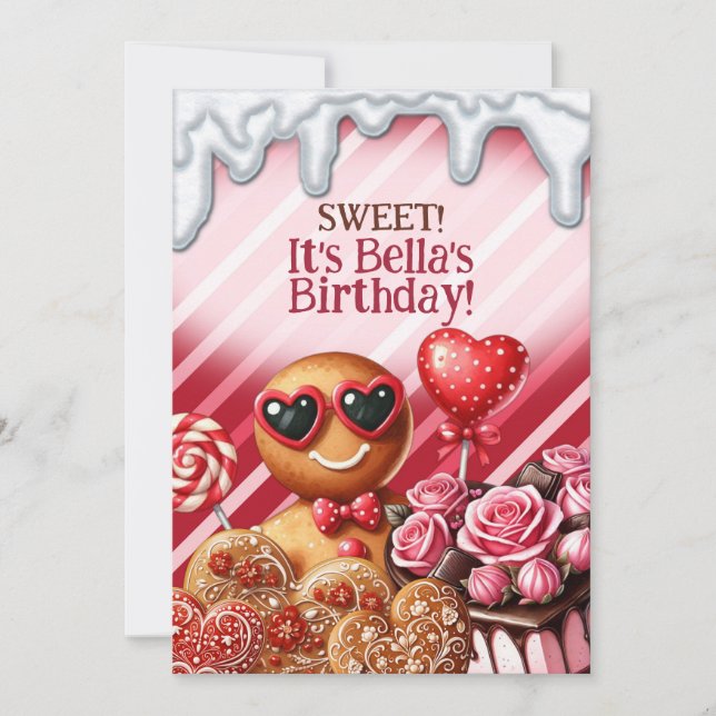 Invitaciones de Fiesta Corazón de Dulces de Candy  (Anverso)