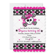 Invitaciones de fiesta Corazones rosas, Calavera y