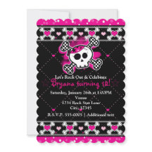 Invitaciones de fiesta Corazones rosas, Calavera y