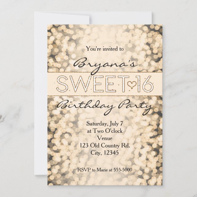 Invitaciones de fiesta de 16 años con luces brilla (Anverso)