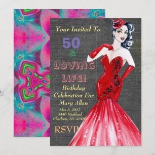 Invitaciones de fiesta de 50 años y amando la vida