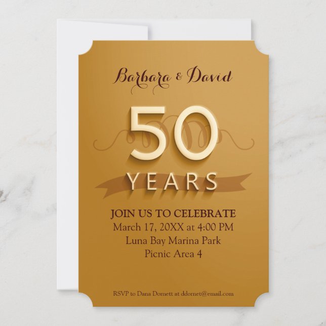 Invitaciones de fiesta de aniversario de oro númer (Anverso)