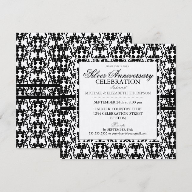 Invitaciones de fiesta de aniversario de plata de  (Anverso / Reverso)