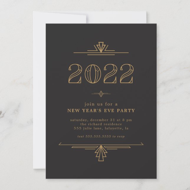 Invitaciones de fiesta de Año Nuevo Art Deco (Anverso)