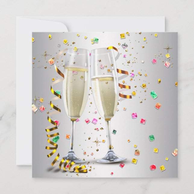 Invitaciones de Fiesta de Año Nuevo con Confeti de (Anverso)