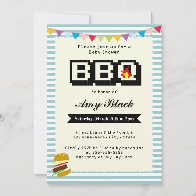 Invitaciones de fiesta de Baby Shower BBQ para Pix (Anverso)