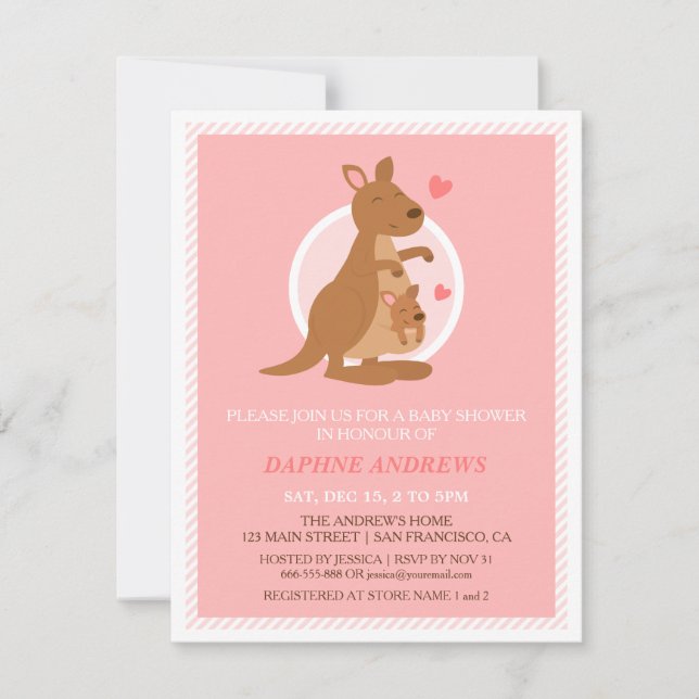 Invitaciones de fiesta de baby shower de canguro l (Anverso)