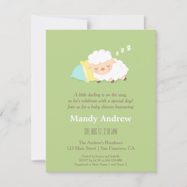 Invitaciones de fiesta de baby shower de Corderito (Anverso)