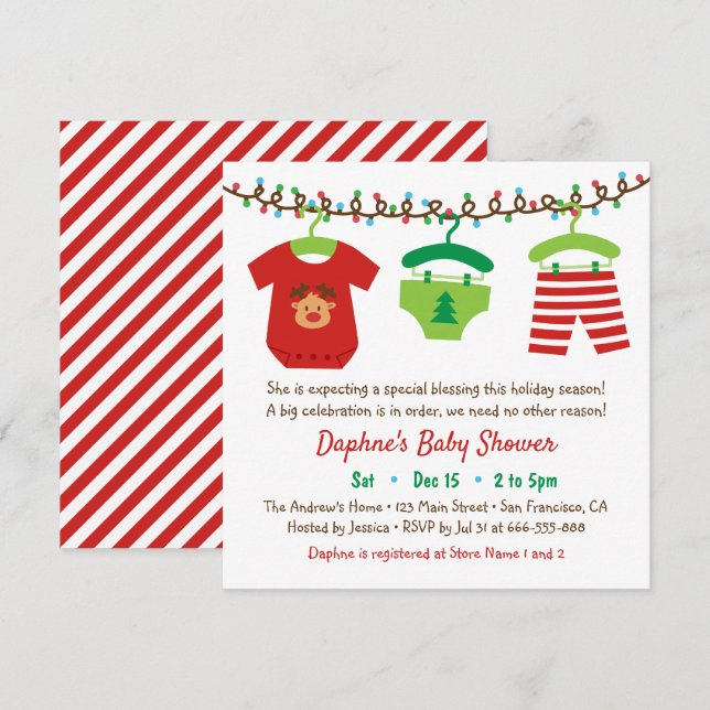 Invitaciones de fiesta de baby shower de ropa de N (Anverso / Reverso)
