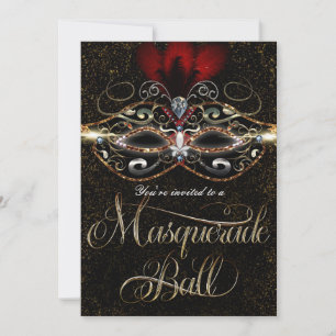 Invitaciones de fiesta de baile de máscaras rojas 