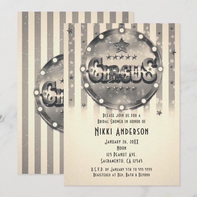 Invitaciones de fiesta de bandas rayadas de circo  (Anverso / Reverso)