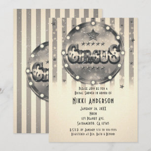 Invitaciones de fiesta de bandas rayadas de circo 