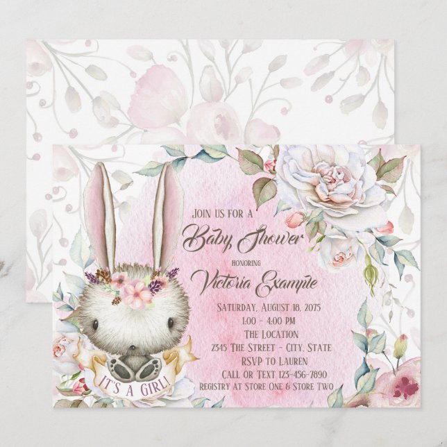 Invitaciones de fiesta de bebé de conejo Bunny cap (Anverso / Reverso)
