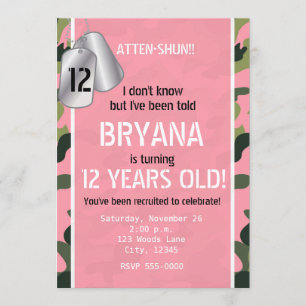 Invitaciones de fiesta de camuflaje de etiquetas d