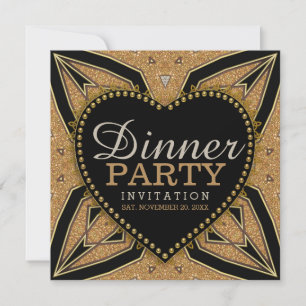 Invitaciones de fiesta de cena con arte deco de am