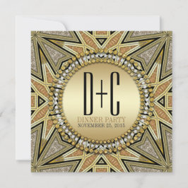 Invitaciones de fiesta de cena doradas con brillo 