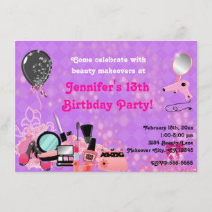 Invitaciones de fiesta de chicas de belleza de maq