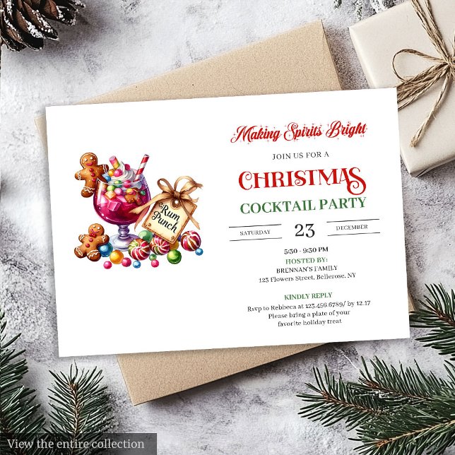 Invitaciones de fiesta de cocktails navideños impr (Trendy printable Christmas cocktails party invitation

)