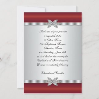 Invitaciones de fiesta de cóctel de plata y rojo
