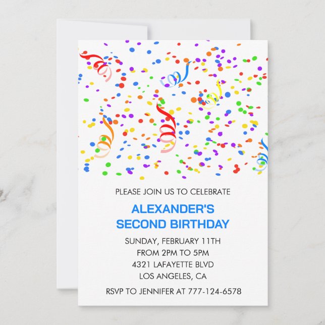 Invitaciones de fiesta de color azul confeti de ni (Anverso)