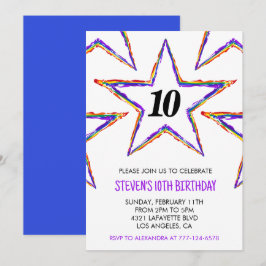 Invitaciones de fiesta de color Estrellas Arcoíris