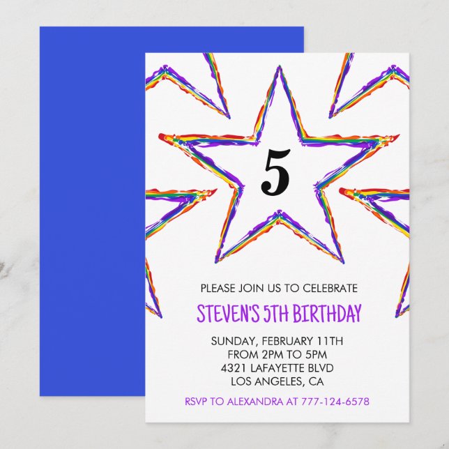 Invitaciones de fiesta de color Estrellas Arcoíris (Anverso / Reverso)
