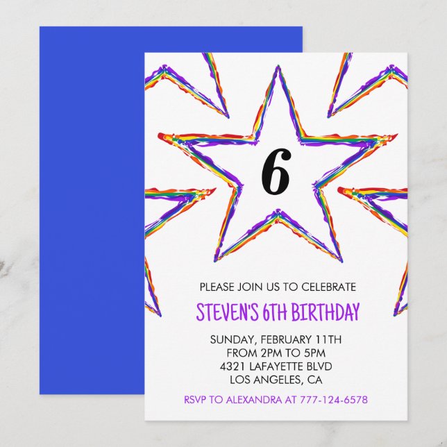 Invitaciones de fiesta de color Estrellas Arcoíris (Anverso / Reverso)