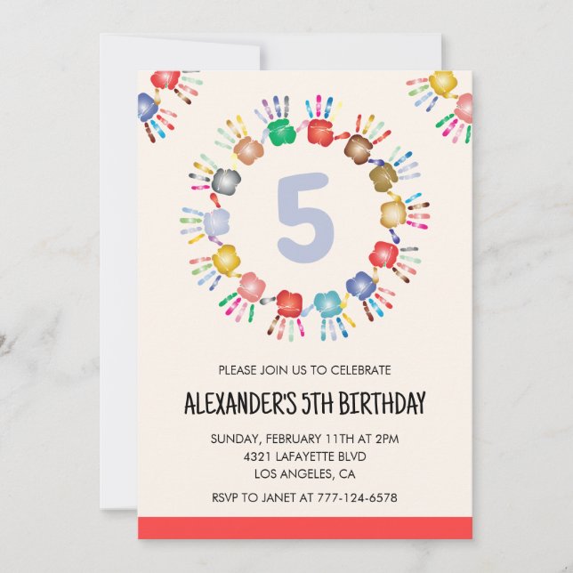 invitaciones de fiesta de color niños primarios co (Anverso)