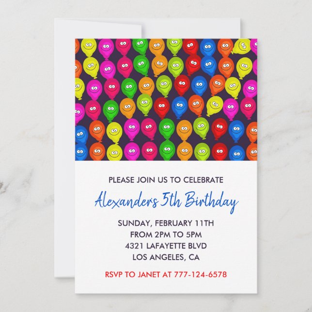 Invitaciones de fiesta de color para niños de 5 añ (Anverso)