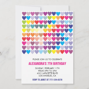 Invitaciones de fiesta de colores Corazón Arcoíris