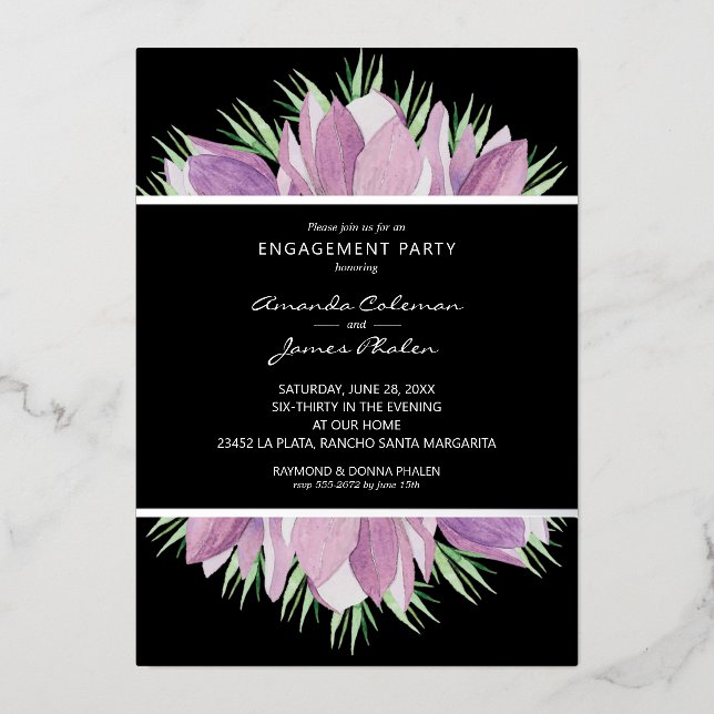 Invitaciones de fiesta de compromiso con acuarela  (Anverso)