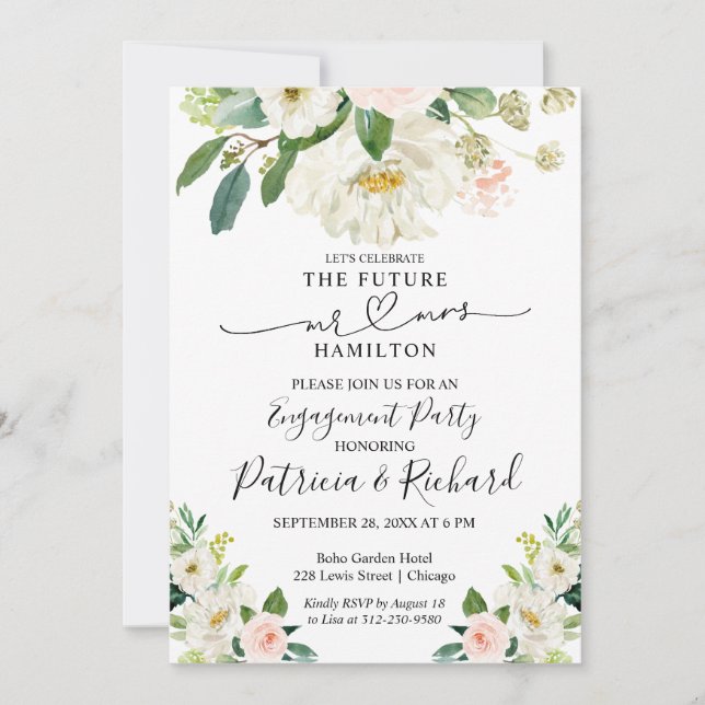 Invitaciones de fiesta de compromiso con acuarela (Anverso)