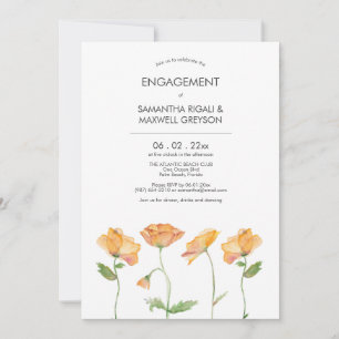 Invitaciones de fiesta de compromiso de amapolas a
