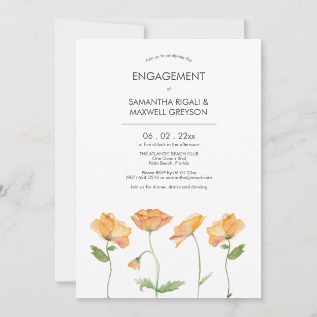 Invitaciones de fiesta de compromiso de amapolas a (Anverso)