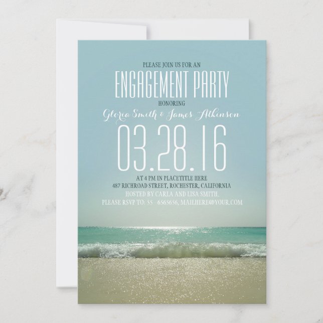 Invitaciones de fiesta de compromiso de playa mode (Anverso)