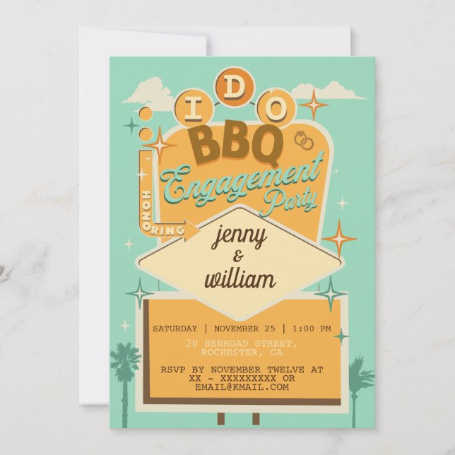 Invitaciones de fiesta de compromiso retro 'I Do B (Anverso)