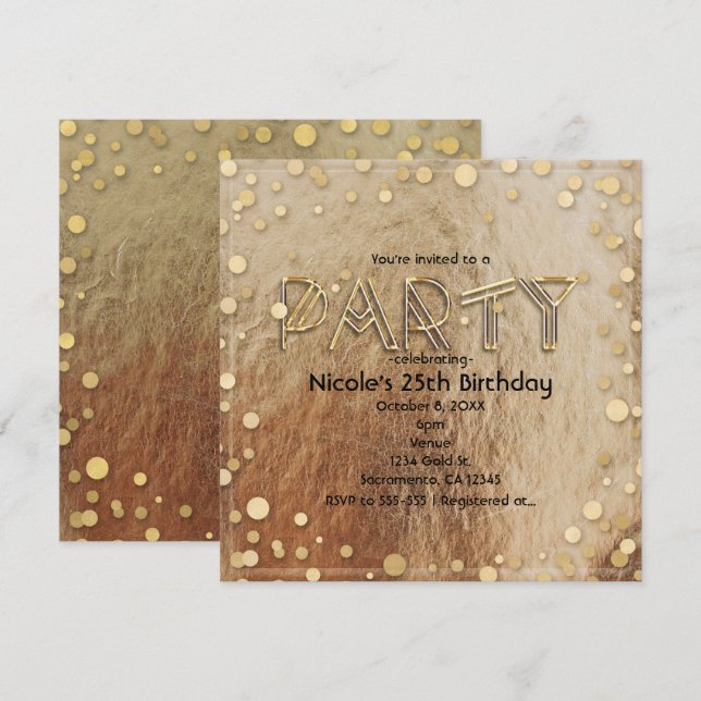 Invitaciones de fiesta de confeti de papel de alum (Anverso / Reverso)