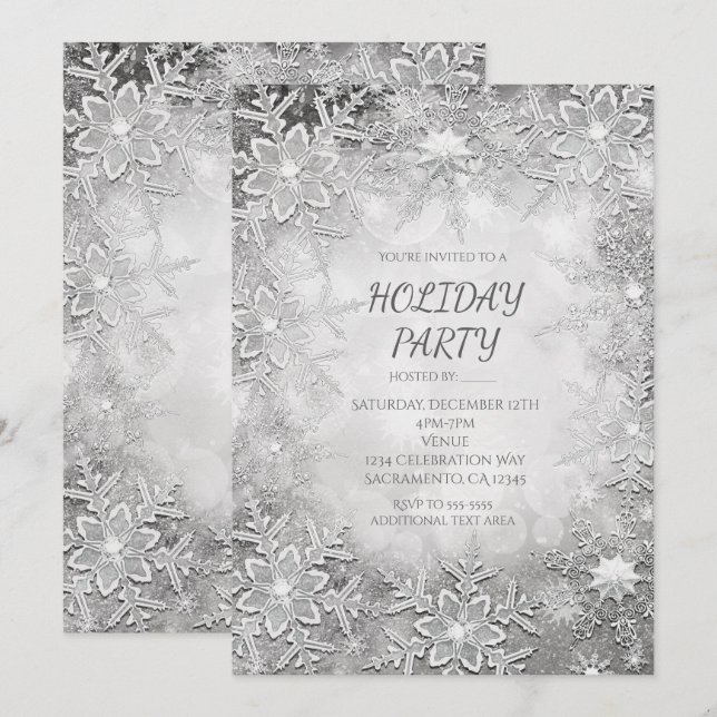Invitaciones de fiesta de copos de nieve de invier (Anverso / Reverso)