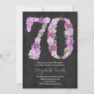 invitaciones de fiesta de cumpleaños 70 púrpura pa