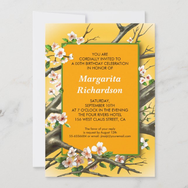 invitaciones de fiesta de cumpleaños amarilla (Anverso)