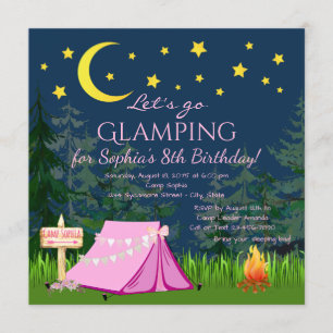 Invitaciones de fiesta de cumpleaños con Glamping