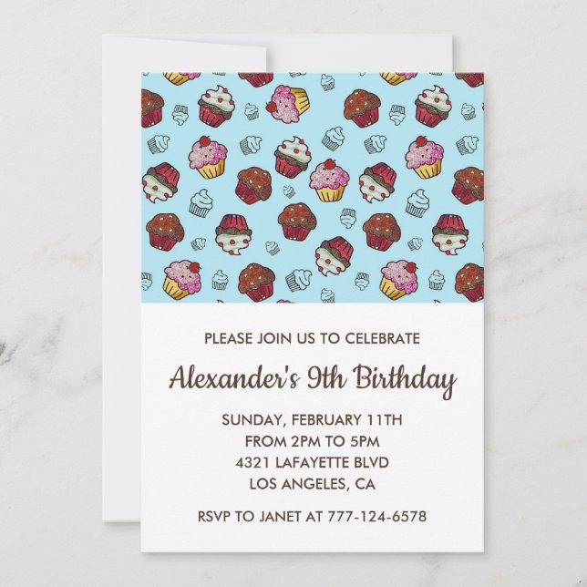 Invitaciones de fiesta de cumpleaños de niño de 9  (Anverso)