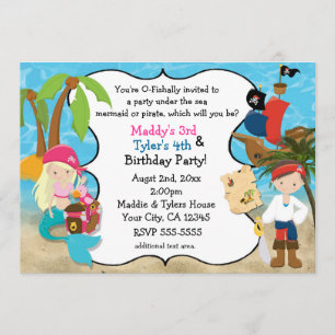 Invitaciones de fiesta de cumpleaños de sirena y p