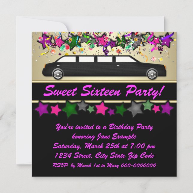 Invitaciones de fiesta de cumpleaños dieciséis dul (Anverso)