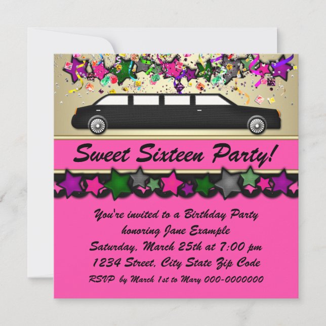 Invitaciones de fiesta de cumpleaños dieciséis dul (Anverso)