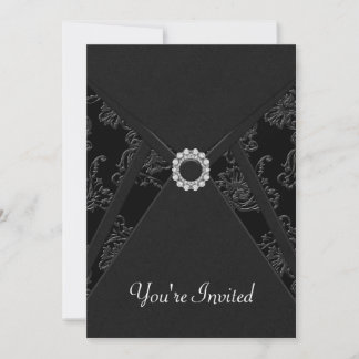 Invitaciones de fiesta de damasco negro para todas