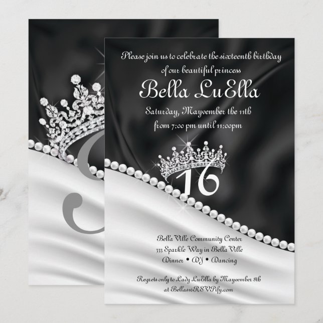 Invitaciones de fiesta de diamantes de la princesa (Anverso / Reverso)