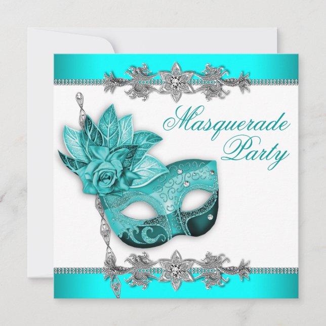 Invitaciones de fiesta de disfraz de azul turquesa (Anverso)